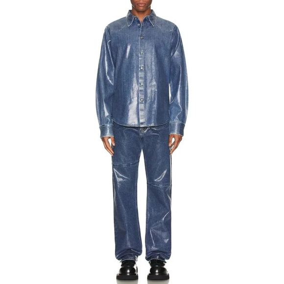 MM6 Maison Margiela Coated 5 Pocket Denim Jeans in Medium Indigo 32 New Mens - Picture 1 of 16